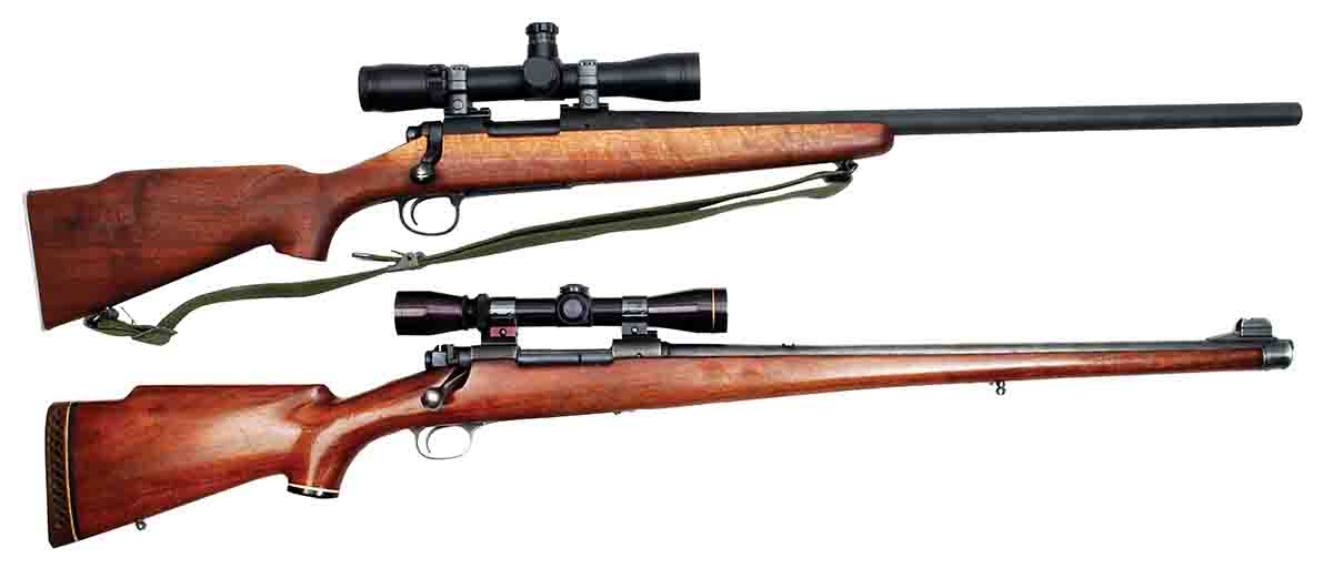 Mike’s .308 Winchester bolt actions have included these two. At top is a Remington Model 700V (M40) with a Leupold M4 3-9x scope. The bottom rifle is a Winchester Model 70 Featherweight with 2-7x scope.